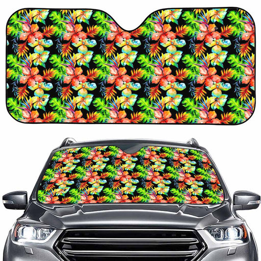 Tropical Hawaii Flowers Pattern Print Car Windshield Sun Shade
