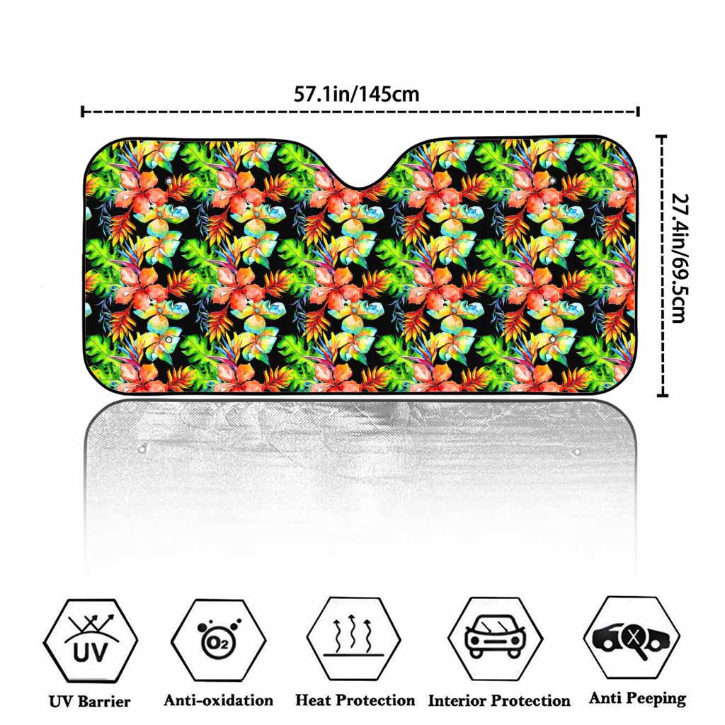 Tropical Hawaii Flowers Pattern Print Car Windshield Sun Shade