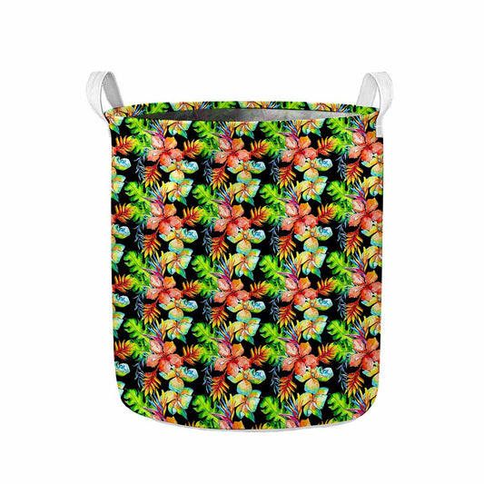 Tropical Hawaii Flowers Pattern Print Collapsible Laundry Basket