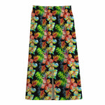 Tropical Hawaii Flowers Pattern Print Cotton Front Slit Maxi Skirt