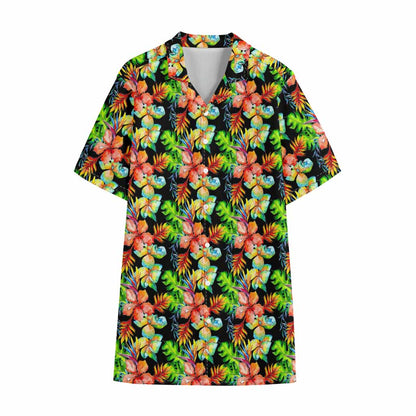 Tropical Hawaii Flowers Pattern Print Cotton Hawaiian Shirt
