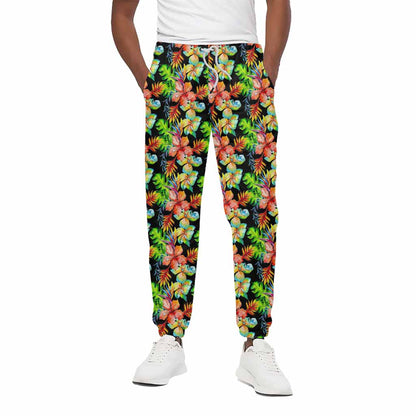 Tropical Hawaii Flowers Pattern Print Cotton Pants