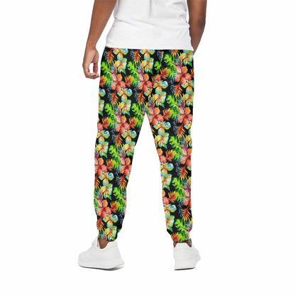 Tropical Hawaii Flowers Pattern Print Cotton Pants