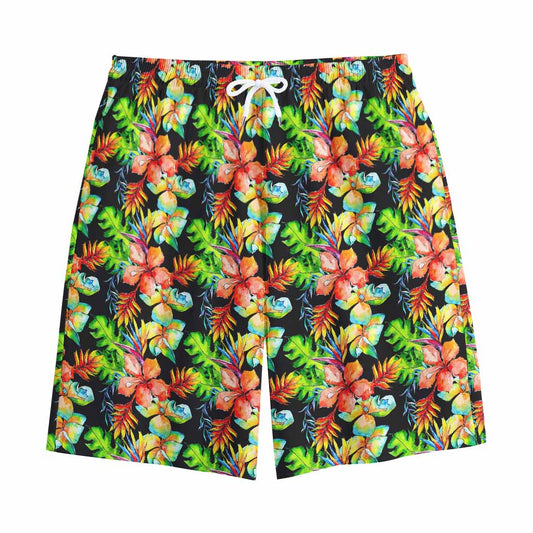 Tropical Hawaii Flowers Pattern Print Cotton Shorts
