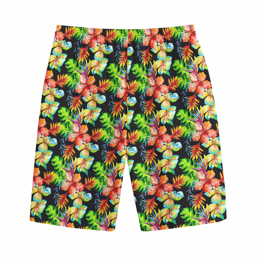 Tropical Hawaii Flowers Pattern Print Cotton Shorts