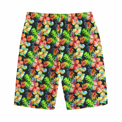 Tropical Hawaii Flowers Pattern Print Cotton Shorts
