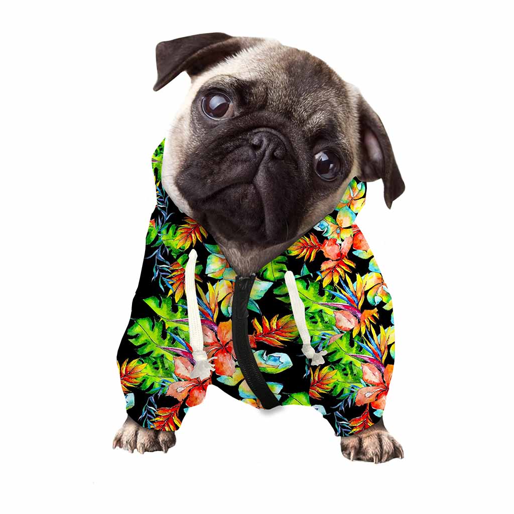 Tropical Hawaii Flowers Pattern Print Dog Zip Up Hoodie