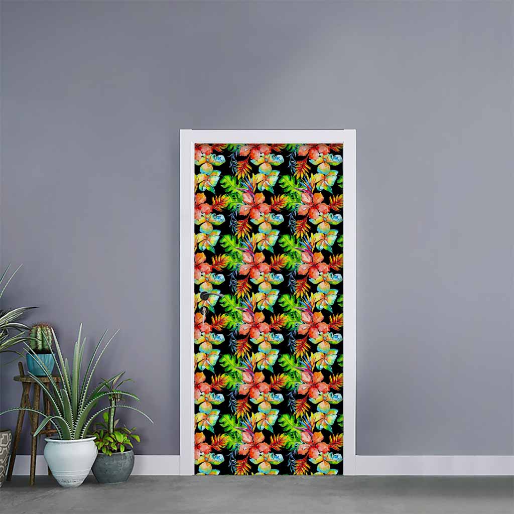 Tropical Hawaii Flowers Pattern Print Door Sticker