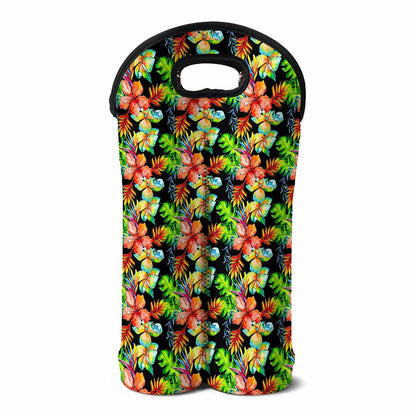 Tropical Hawaii Flowers Pattern Print Double Neoprene Wine Tote