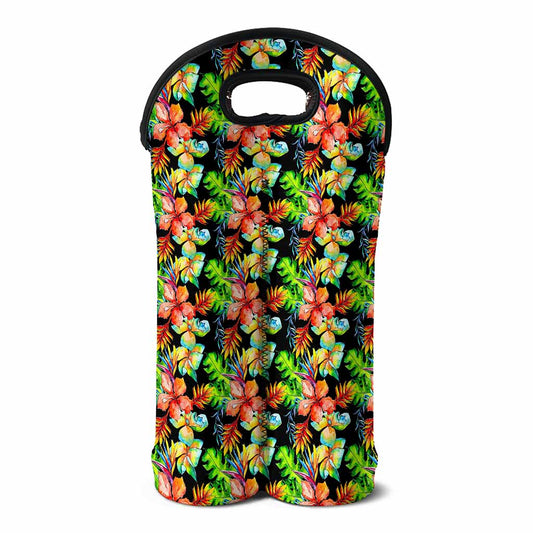 Tropical Hawaii Flowers Pattern Print Double Neoprene Wine Tote