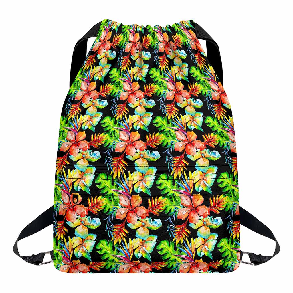 Tropical Hawaii Flowers Pattern Print Drawstring Backpack