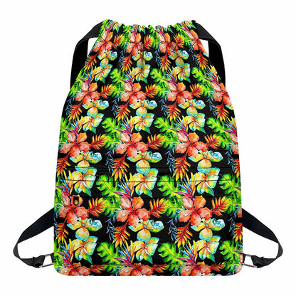 Tropical Hawaii Flowers Pattern Print Drawstring Backpack