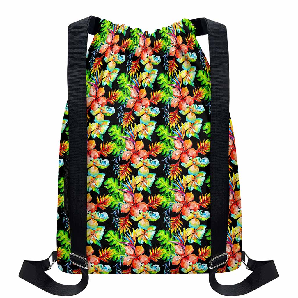 Tropical Hawaii Flowers Pattern Print Drawstring Backpack