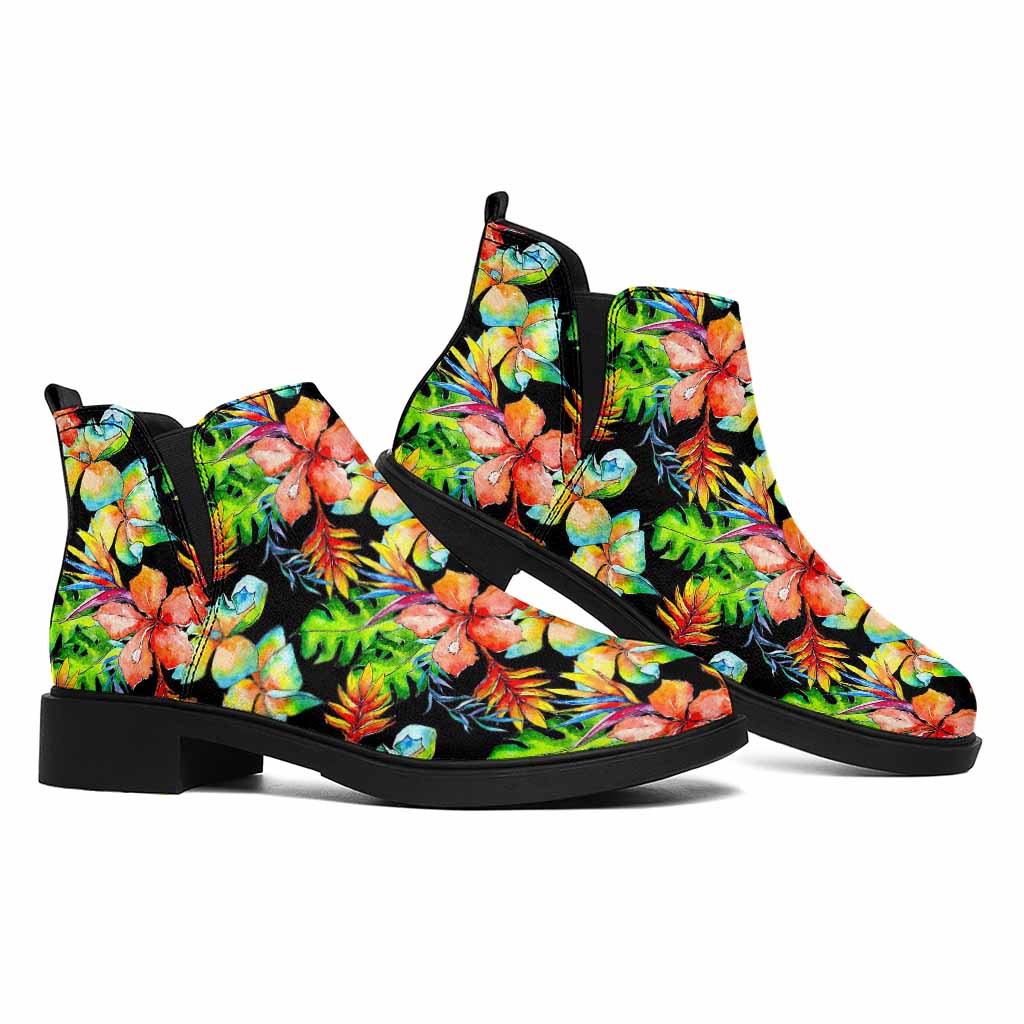 Tropical Hawaii Flowers Pattern Print Flat Ankle Boots