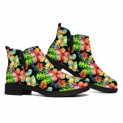 Tropical Hawaii Flowers Pattern Print Flat Ankle Boots