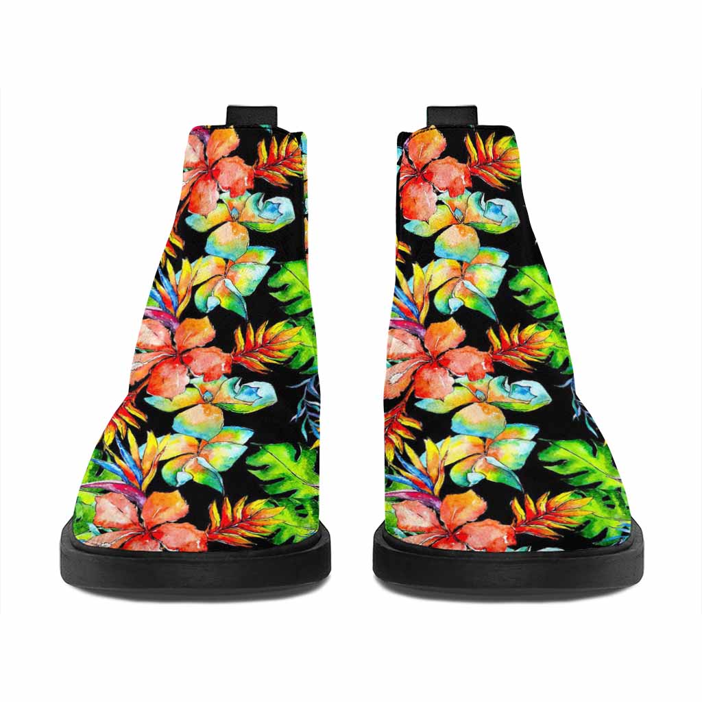 Tropical Hawaii Flowers Pattern Print Flat Ankle Boots