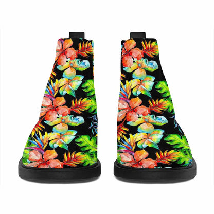 Tropical Hawaii Flowers Pattern Print Flat Ankle Boots