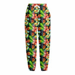 Tropical Hawaii Flowers Pattern Print Fleece Lined Knit Pants