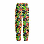 Tropical Hawaii Flowers Pattern Print Fleece Lined Knit Pants
