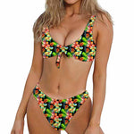 Tropical Hawaii Flowers Pattern Print Front Bow Tie Bikini