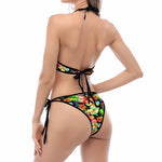 Tropical Hawaii Flowers Pattern Print Halter Scoop Tie Side Bikini