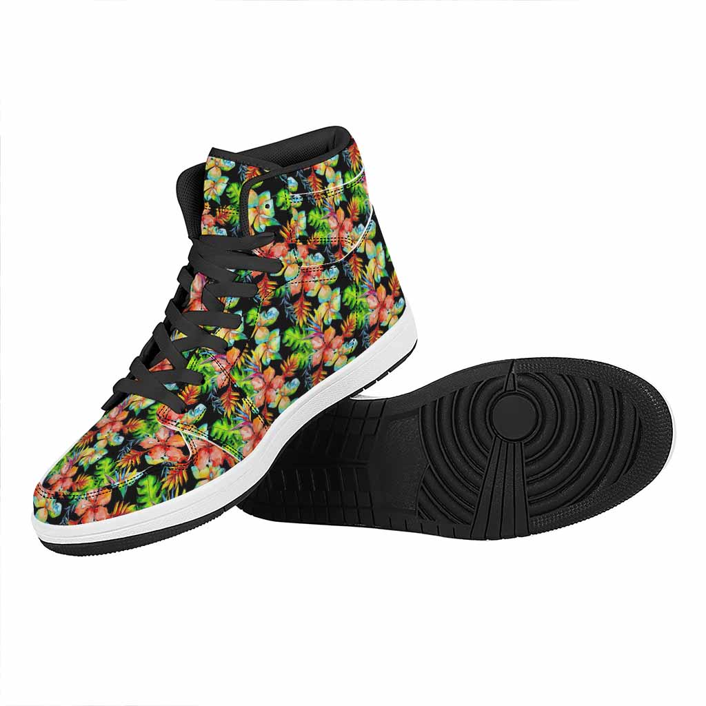 Tropical Hawaii Flowers Pattern Print High Top Leather Sneakers