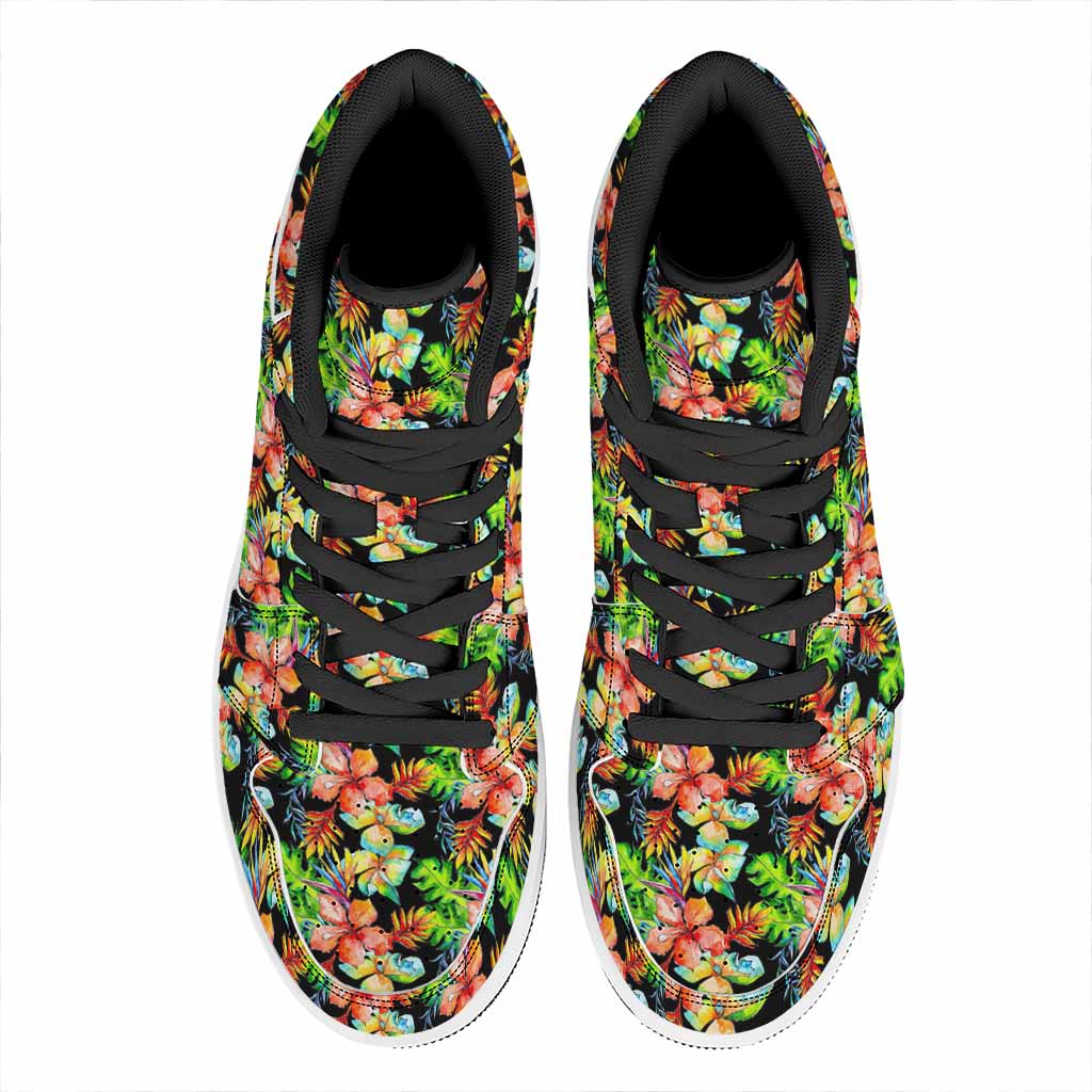 Tropical Hawaii Flowers Pattern Print High Top Leather Sneakers