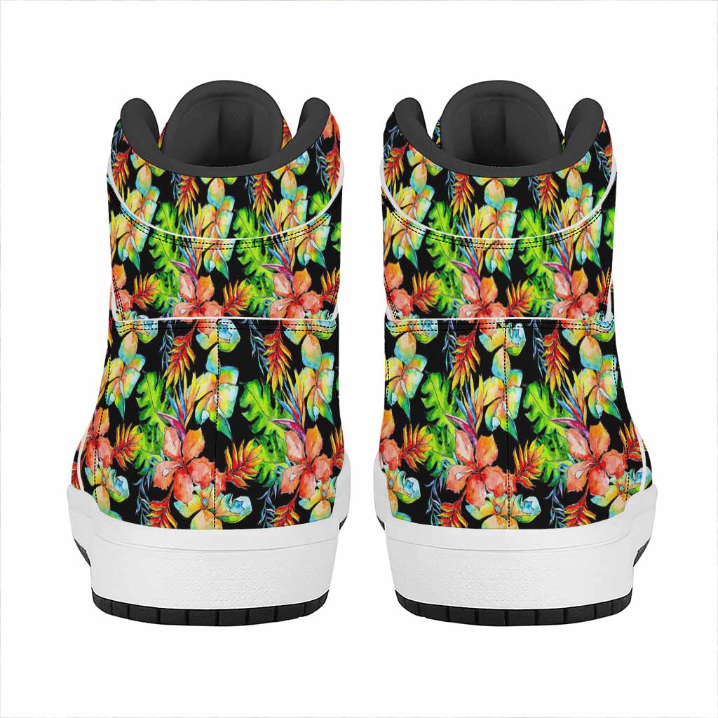 Tropical Hawaii Flowers Pattern Print High Top Leather Sneakers