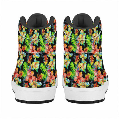 Tropical Hawaii Flowers Pattern Print High Top Leather Sneakers