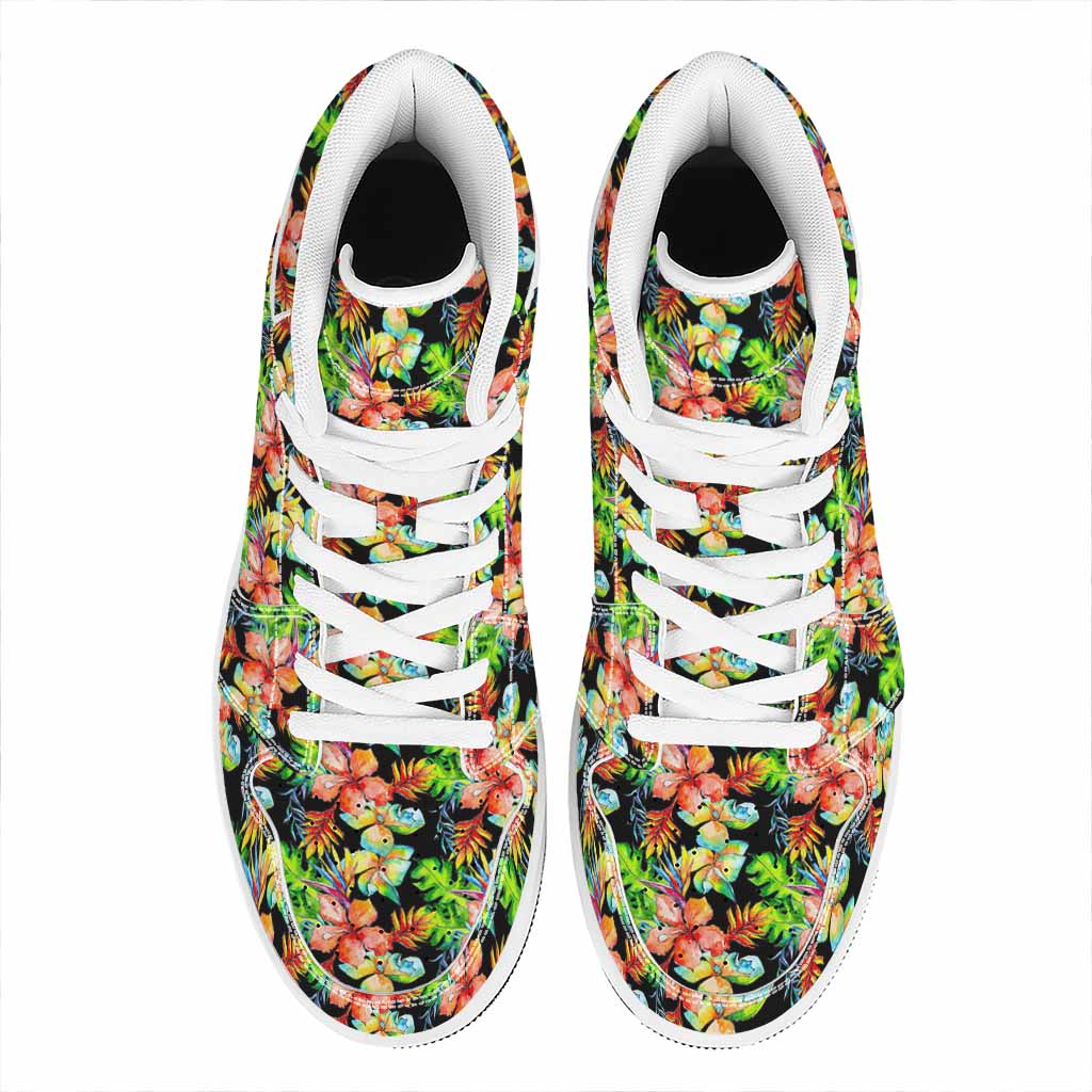 Tropical Hawaii Flowers Pattern Print High Top Leather Sneakers