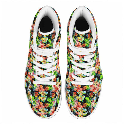 Tropical Hawaii Flowers Pattern Print High Top Leather Sneakers