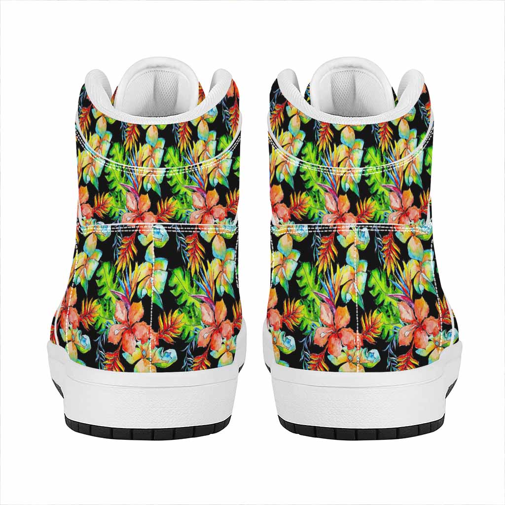Tropical Hawaii Flowers Pattern Print High Top Leather Sneakers