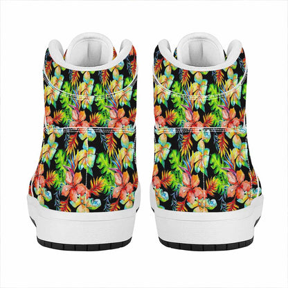 Tropical Hawaii Flowers Pattern Print High Top Leather Sneakers