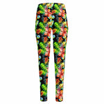 Tropical Hawaii Flowers Pattern Print High-Waisted Pocket Leggings