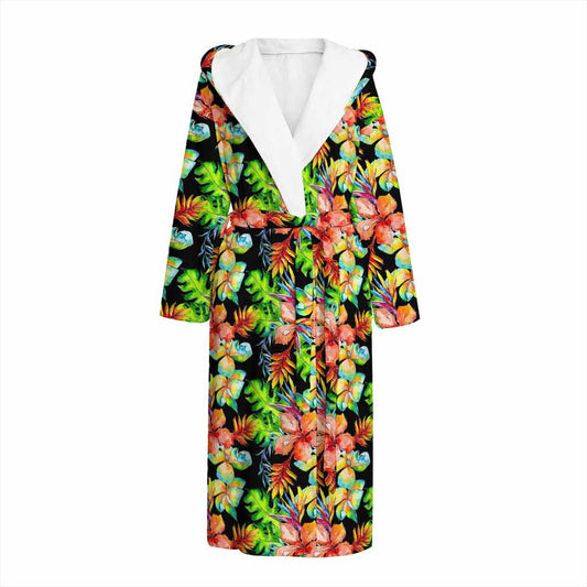 Tropical Hawaii Flowers Pattern Print Hooded Bathrobe