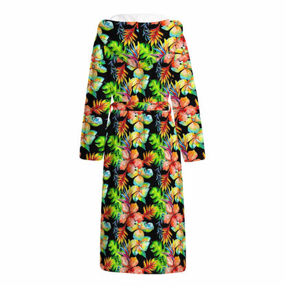 Tropical Hawaii Flowers Pattern Print Hooded Bathrobe