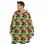 Tropical Hawaii Flowers Pattern Print Hoodie Blanket