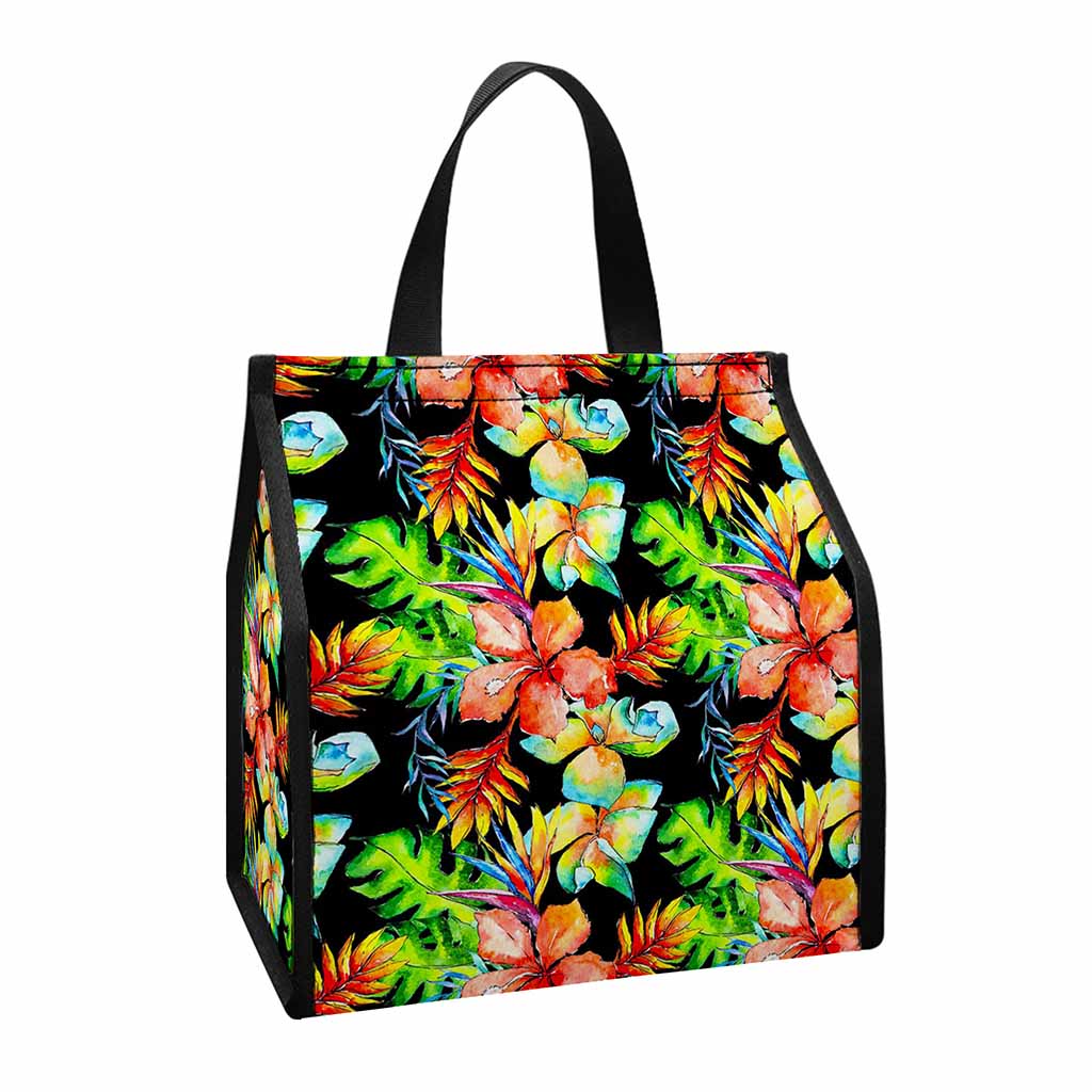 Tropical Hawaii Flowers Pattern Print Insulated Lunch Tote