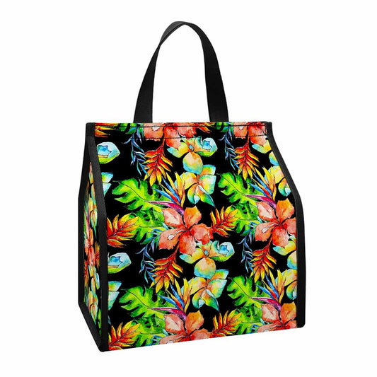 Tropical Hawaii Flowers Pattern Print Insulated Lunch Tote