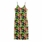 Tropical Hawaii Flowers Pattern Print Jersey Midi Cami Dress