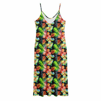 Tropical Hawaii Flowers Pattern Print Jersey Midi Cami Dress