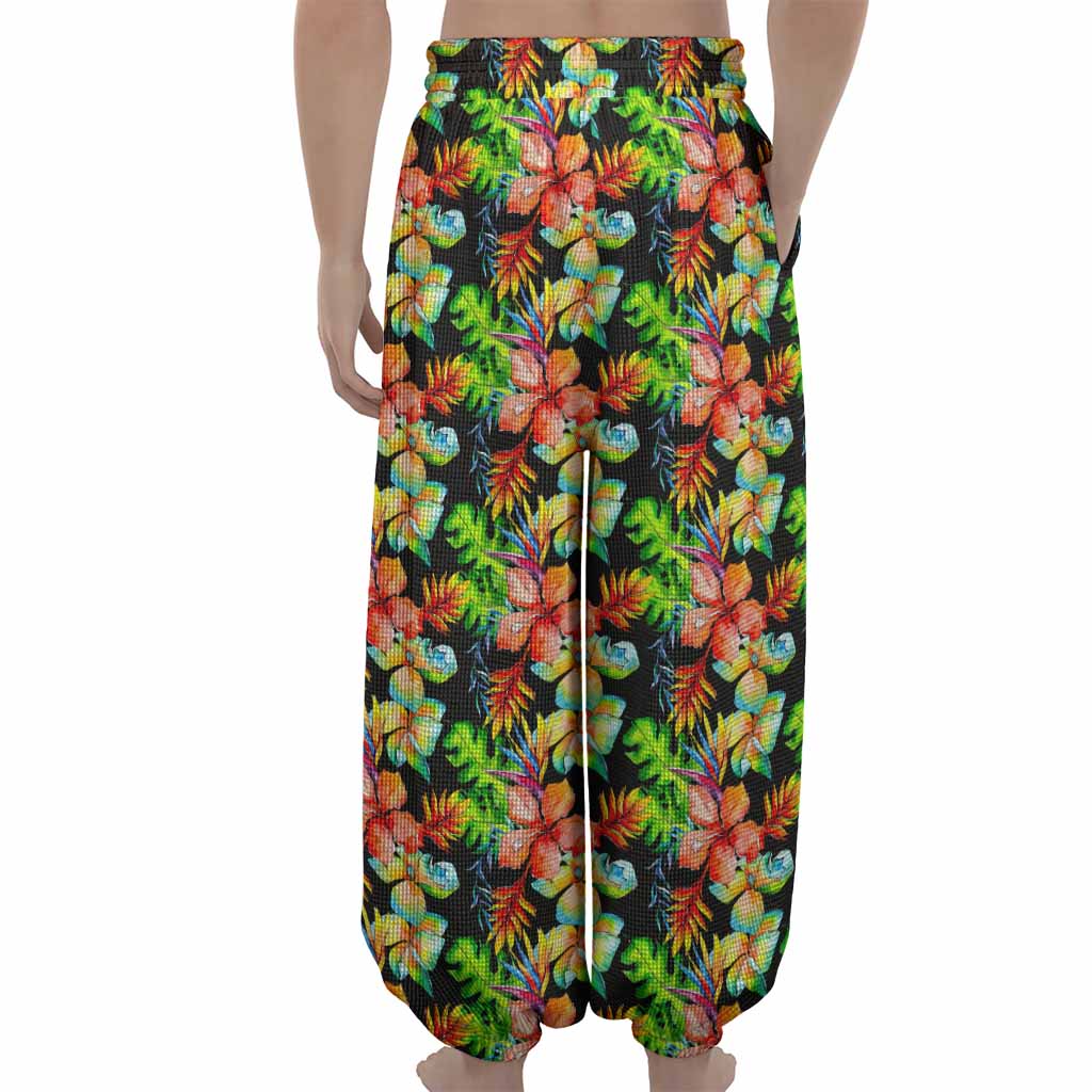 Tropical Hawaii Flowers Pattern Print Lantern Pants