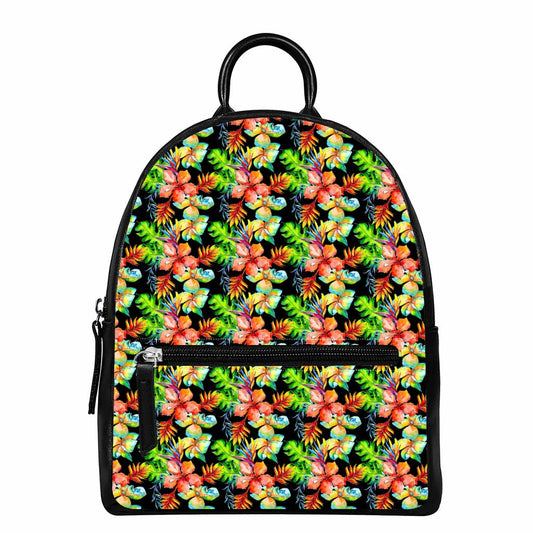 Tropical Hawaii Flowers Pattern Print Leather Backpack