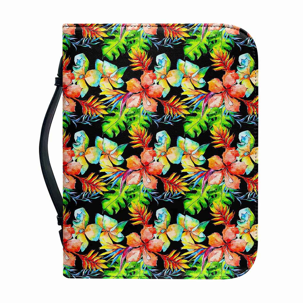 Tropical Hawaii Flowers Pattern Print Leather Bible Cover