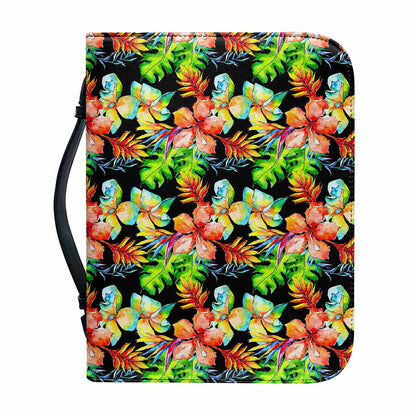 Tropical Hawaii Flowers Pattern Print Leather Bible Cover