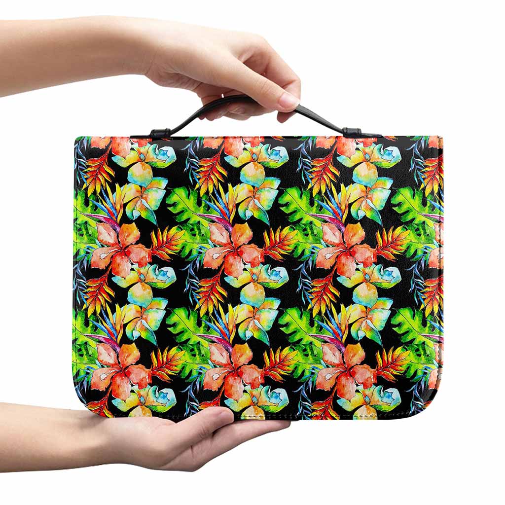 Tropical Hawaii Flowers Pattern Print Leather Bible Cover