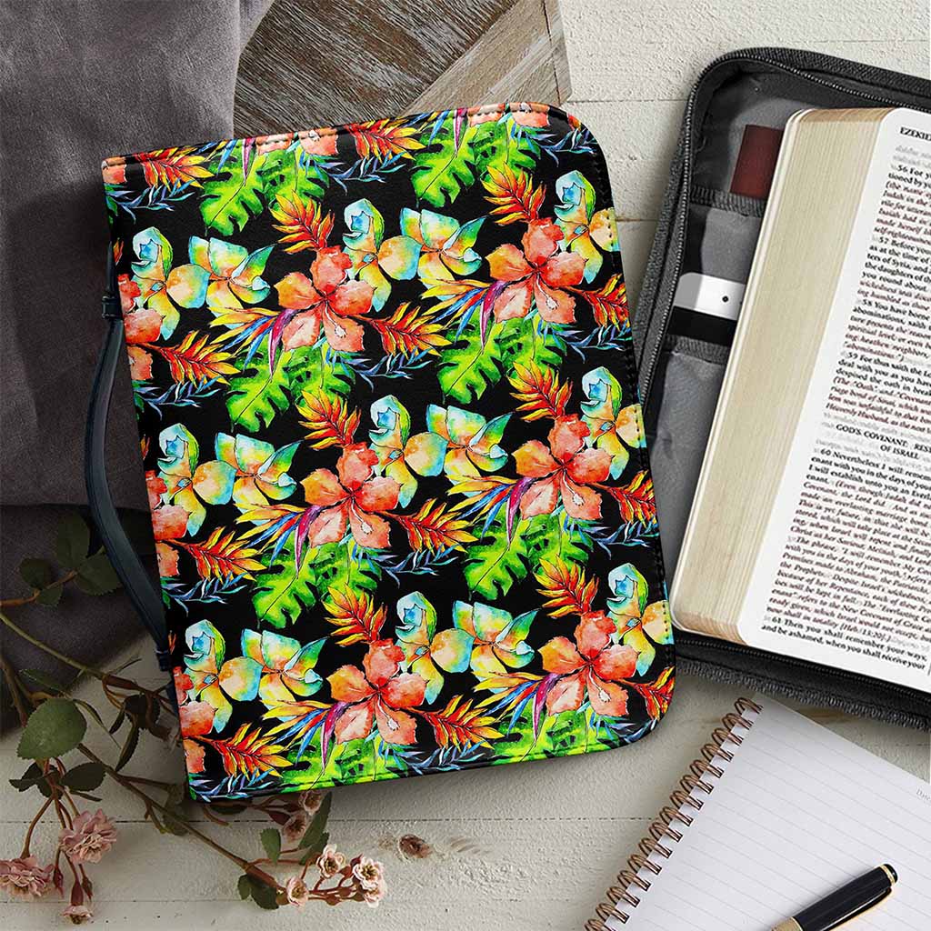 Tropical Hawaii Flowers Pattern Print Leather Bible Cover