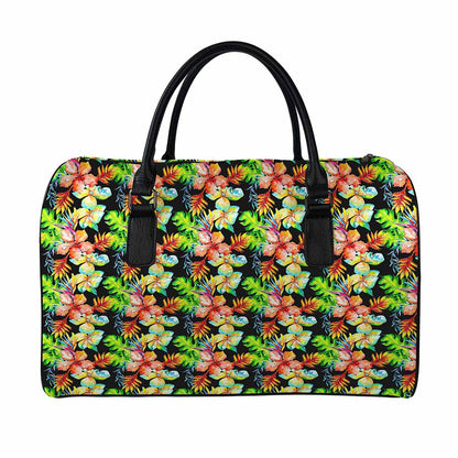 Tropical Hawaii Flowers Pattern Print Leather Duffle Bag