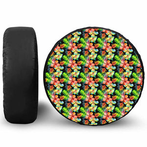 Tropical Hawaii Flowers Pattern Print Leather Spare Tire Cover