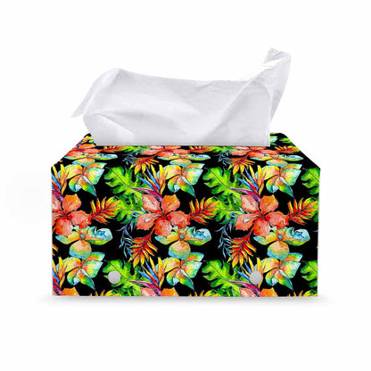 Tropical Hawaii Flowers Pattern Print Leather Tissue Box Cover